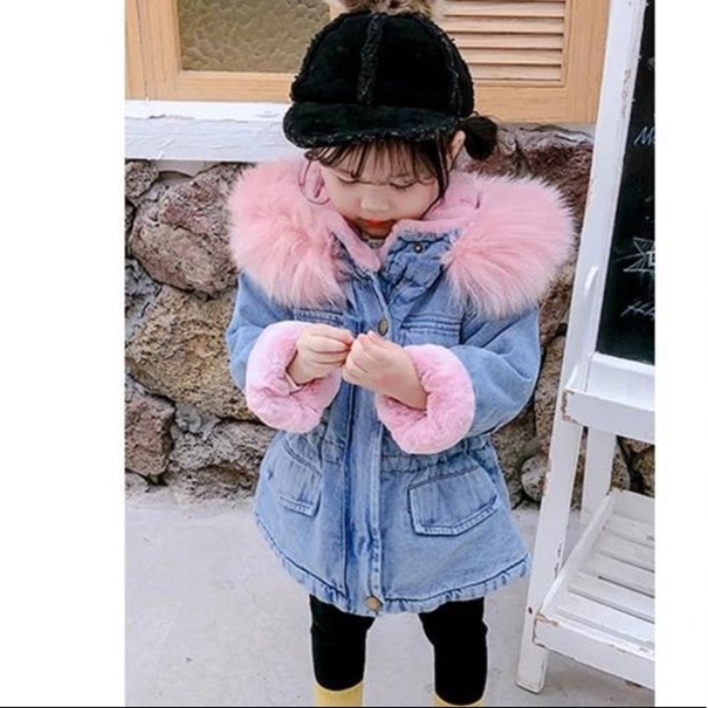 Blue Holly Oversized Denim Fur Hooded Winter Coat Jacket - Picture 4 of 12